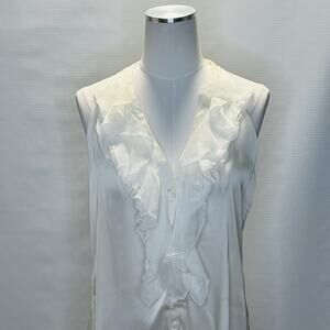 Soft Surroundings White Sleeveless Ruffle Tunic Blouse Shirt Size Small Sheer